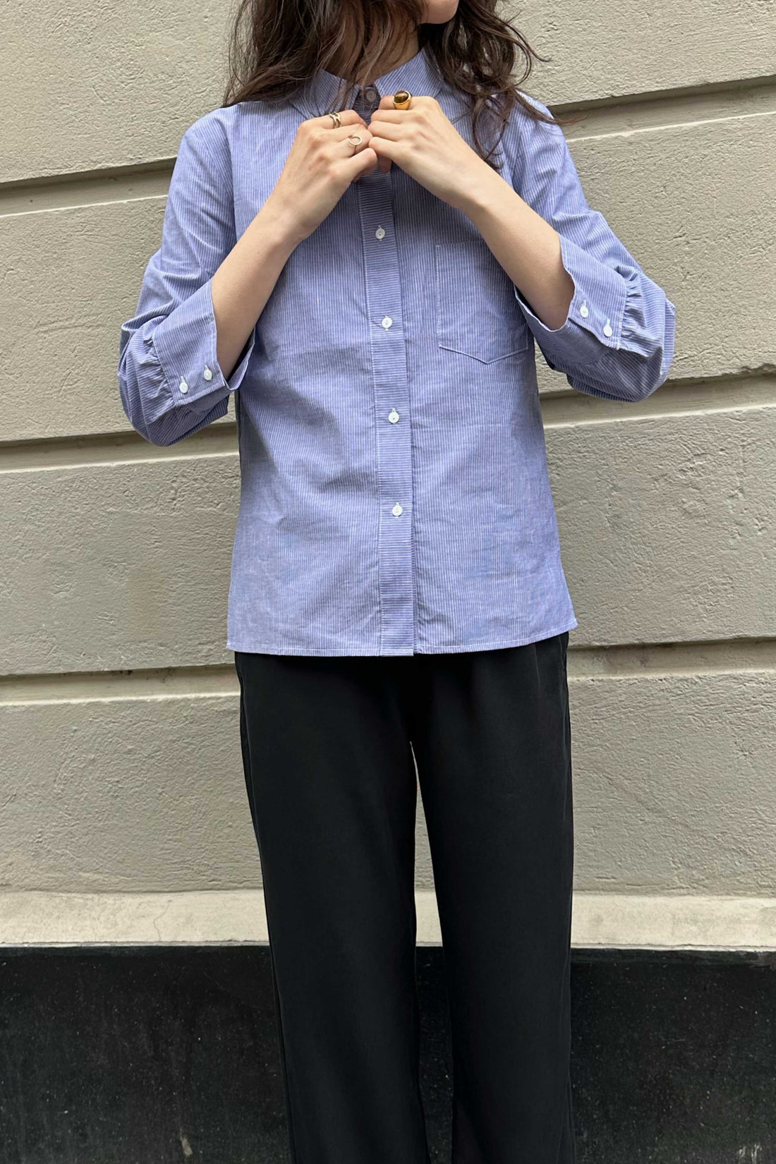 Laura shirt 3/4 sleeve grey/white stripes