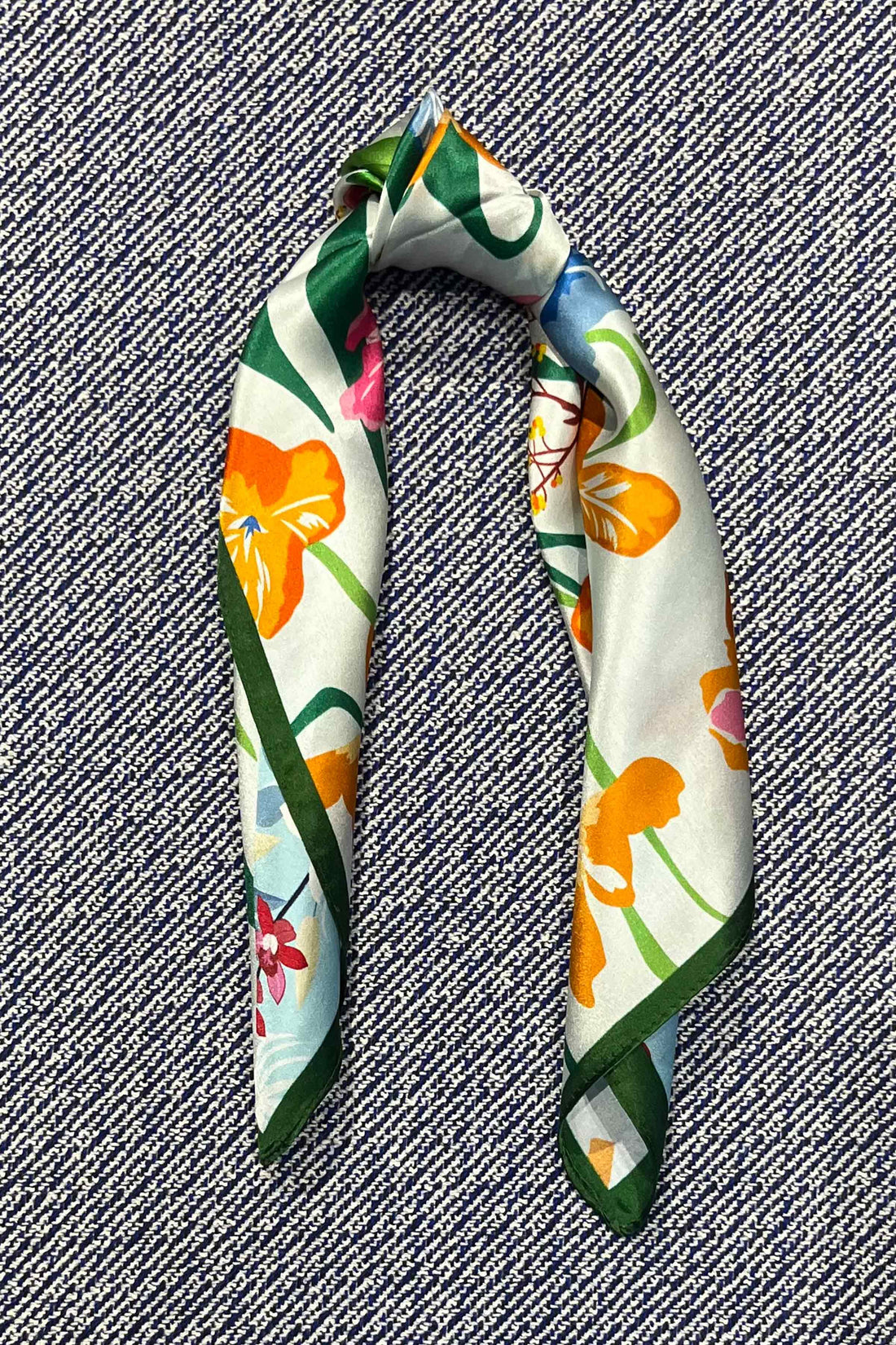 Silk scarf cream/light blue multi flower
