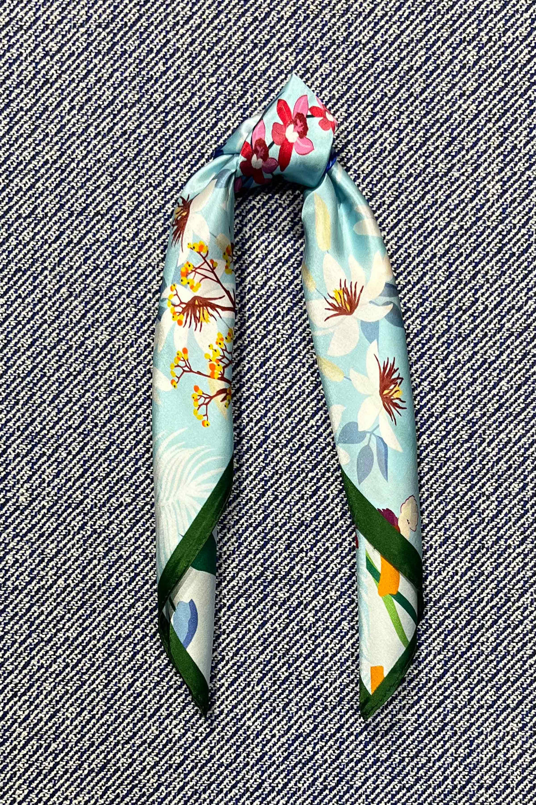 Silk scarf cream/light blue multi flower