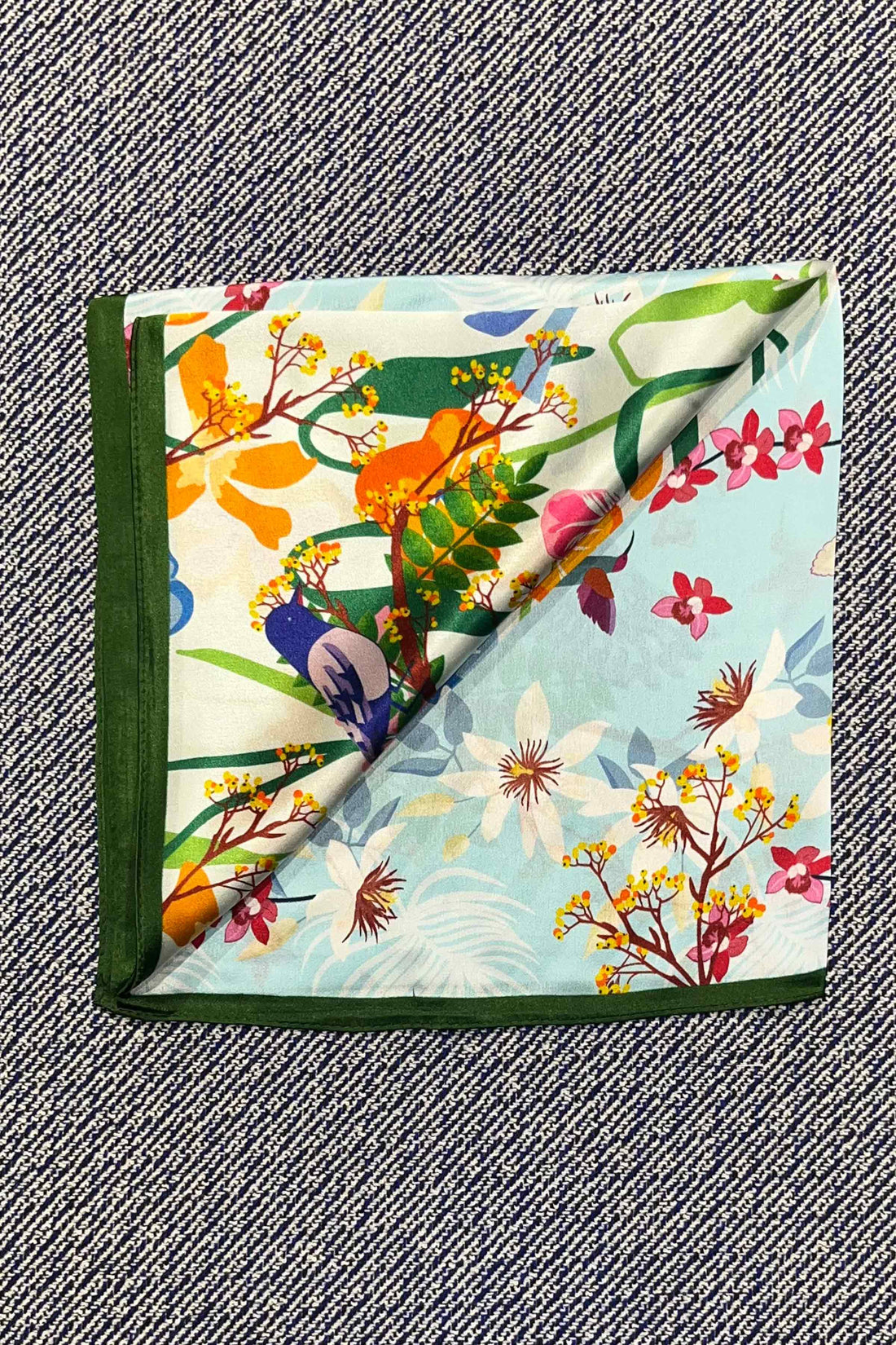 Silk scarf cream/light blue multi flower