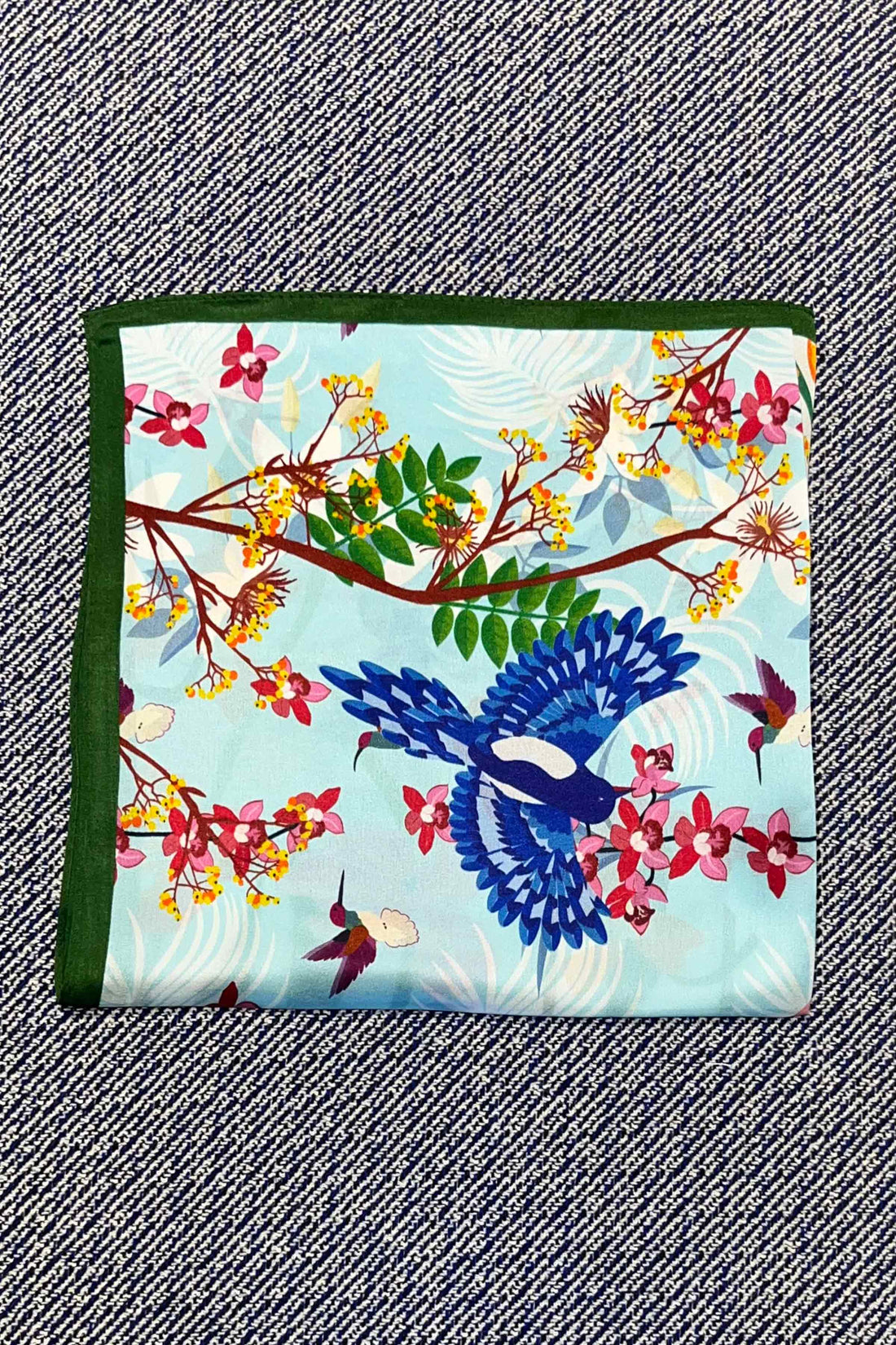 Silk scarf cream/light blue multi flower