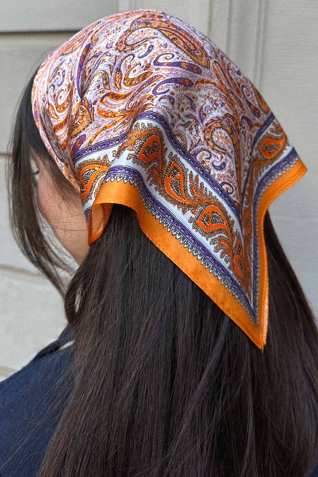 Silk scarf light orange/purple paisley