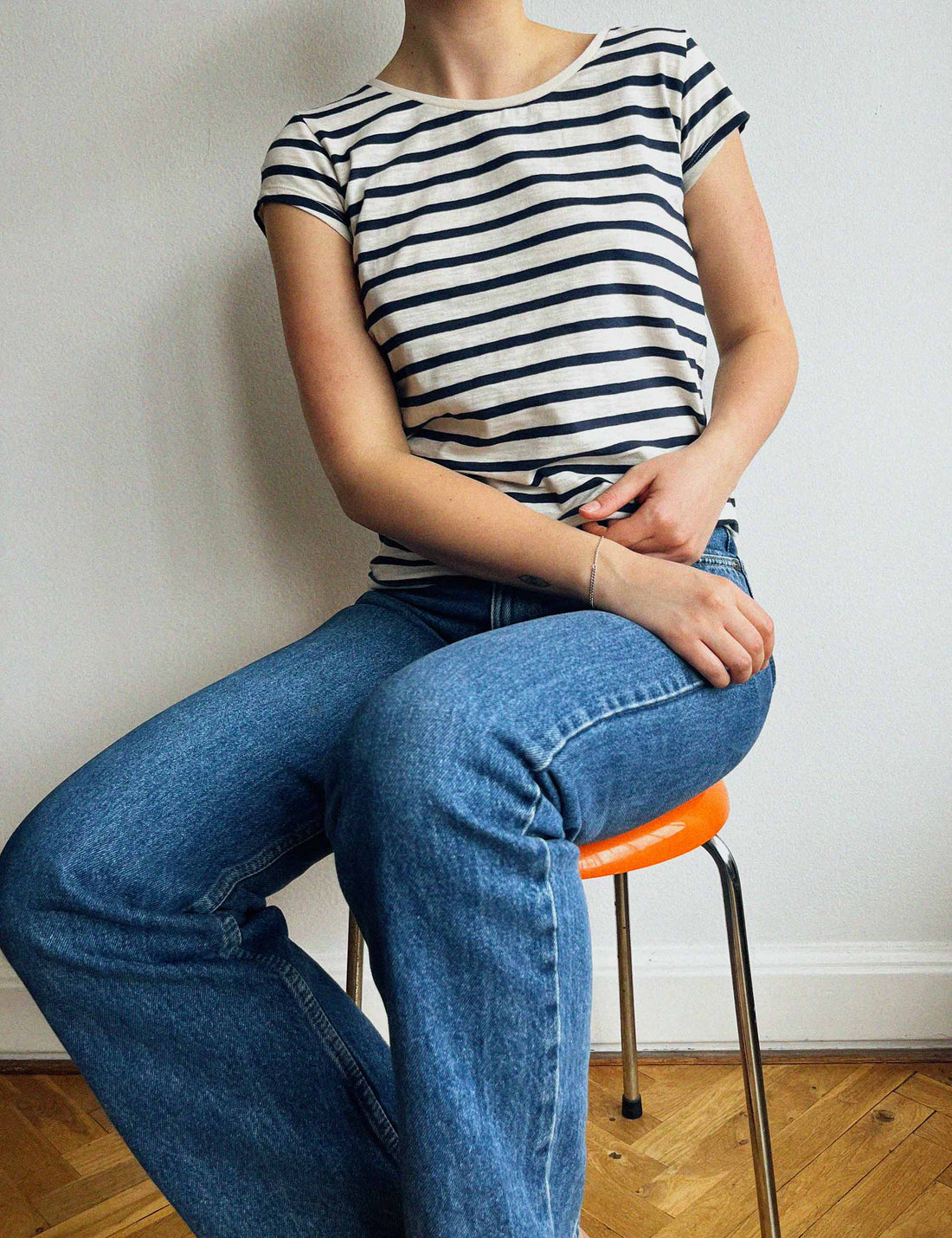 Liu short sleeve t-shirt navy/cream stripe