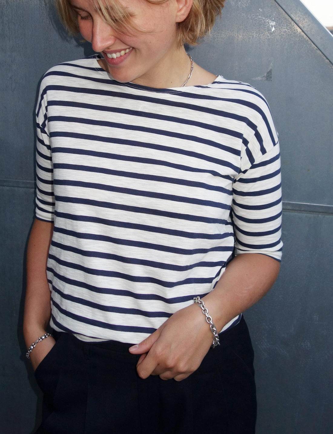 Louisa short sleeve t-shirt navy/cream stripe