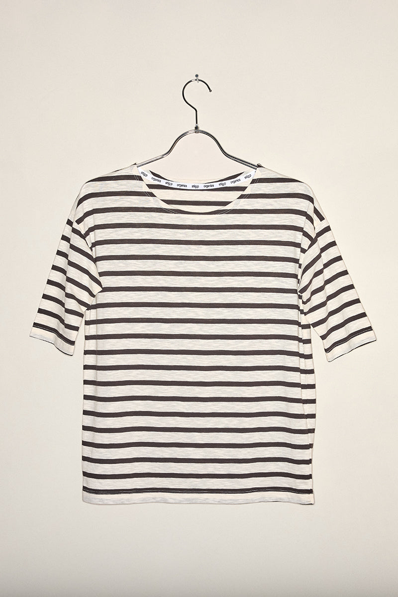 Louisa short sleeve t-shirt cream/dark brown stripe
