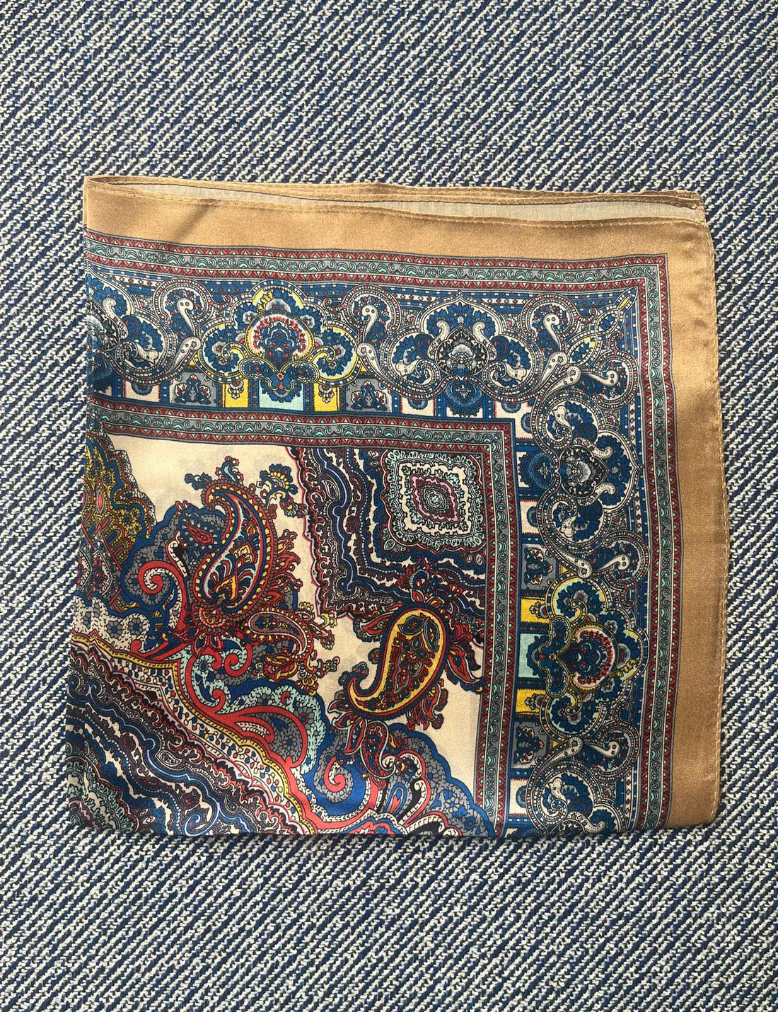Silk scarf beige/blue multi paisley