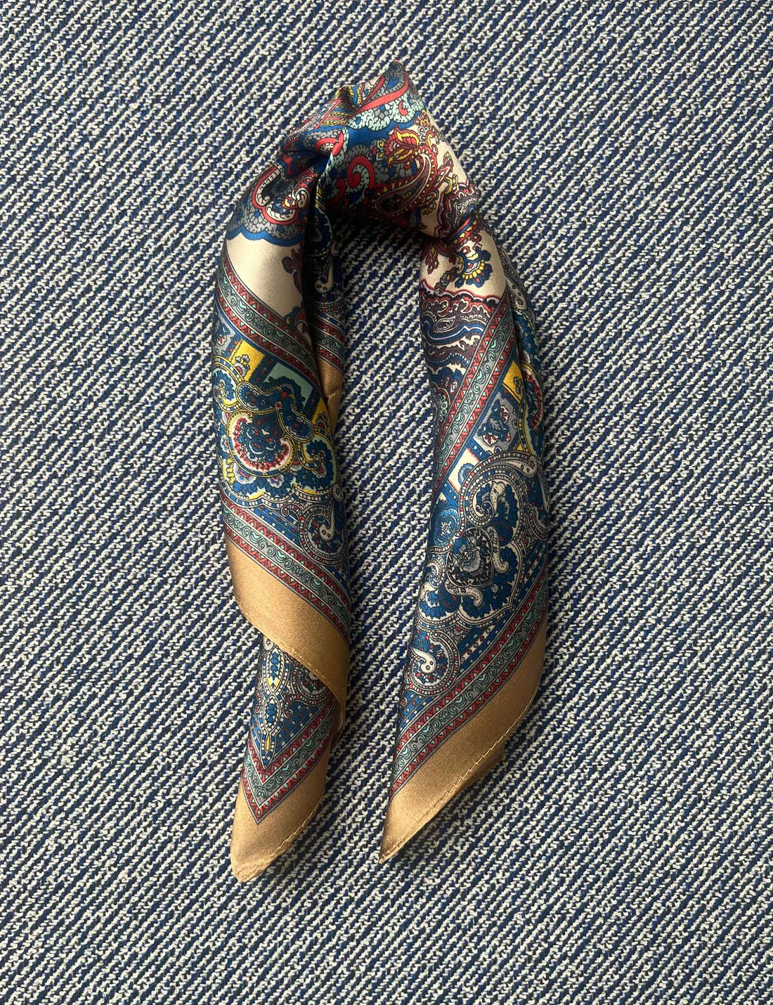 Silk scarf beige/blue multi paisley