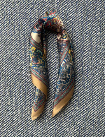 Silk scarf beige/blue multi paisley