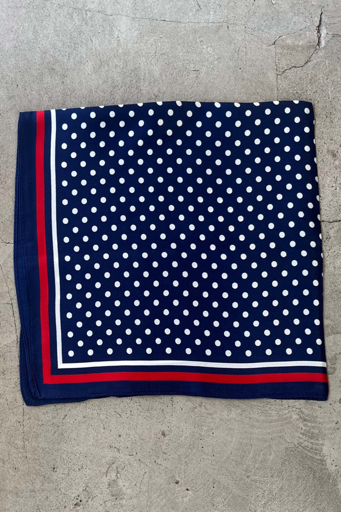 Silk scarf navy/white dots/red stripe