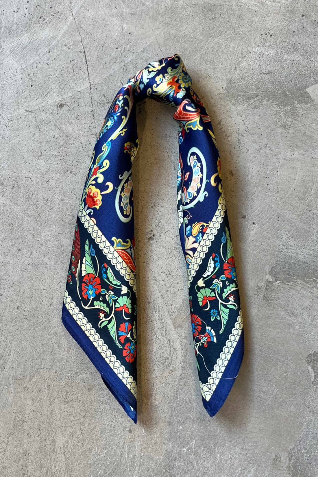Silk scarf navy/multi paisley