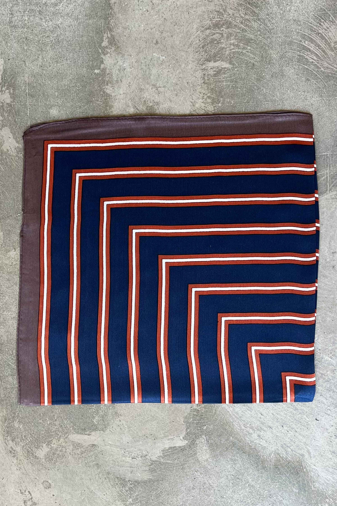 Silk scarf navy/rust/off-white graphic