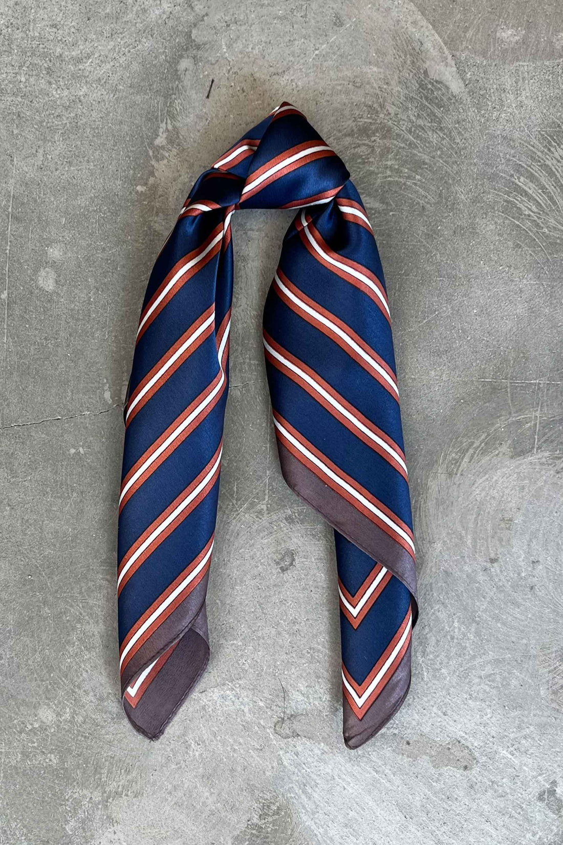 Silk scarf navy/rust/off-white graphic
