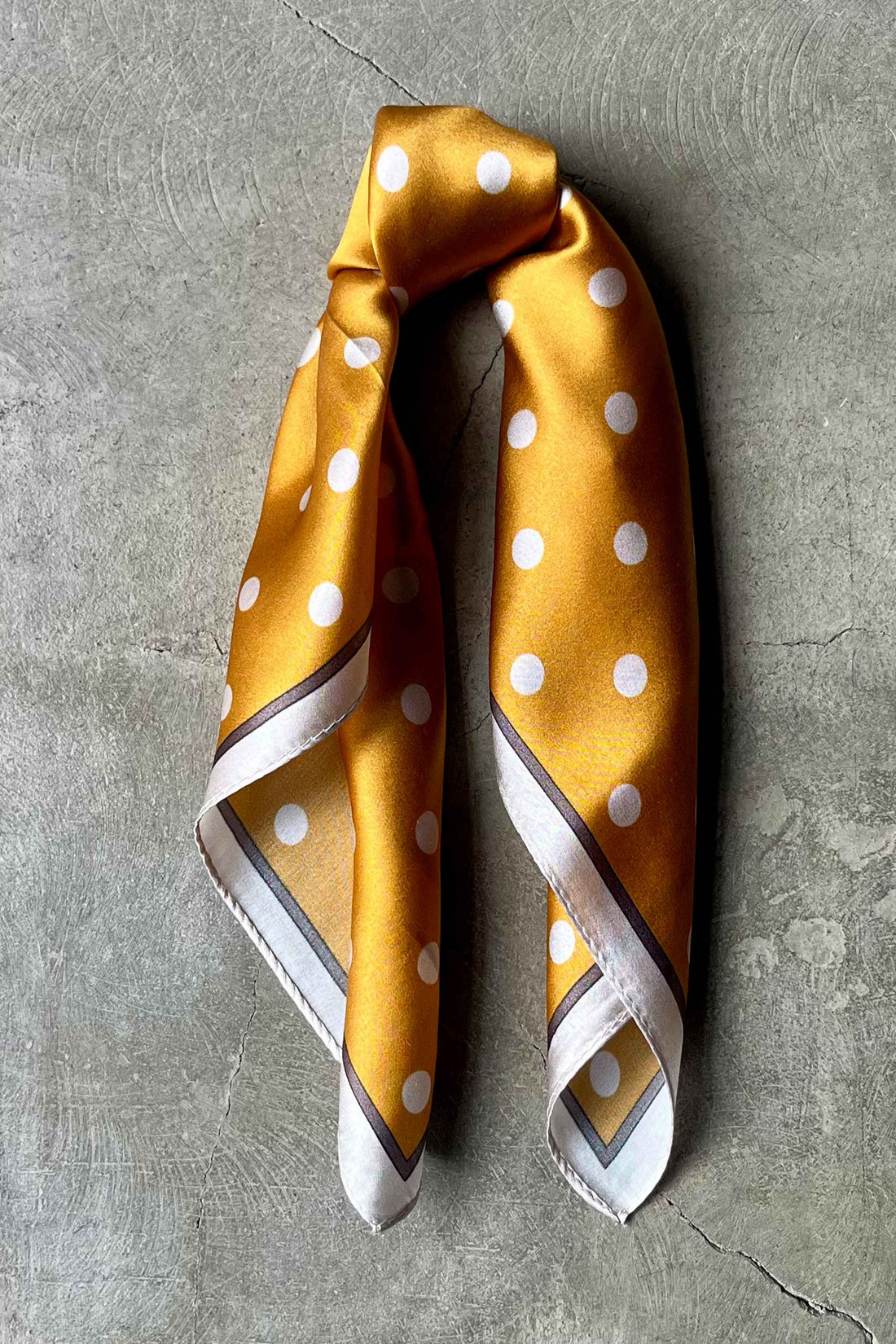 Silk scarf ocher yellow/cream dot