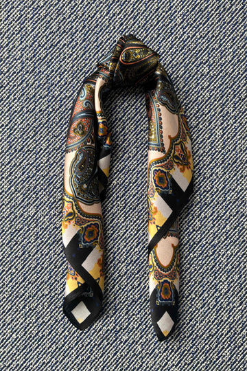 Silk scarf rose/black/yellow paisley