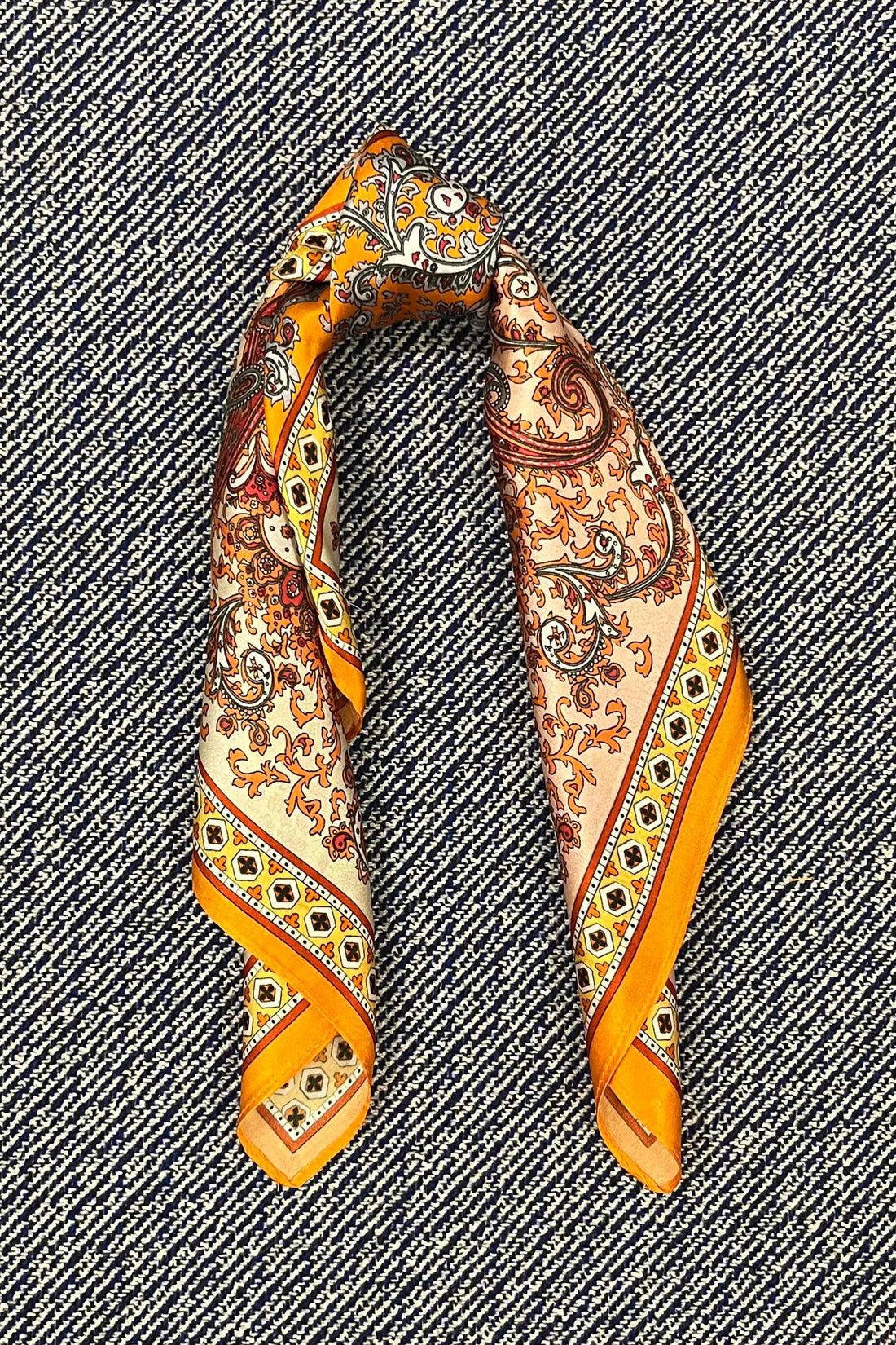 Silk scarf orange/yellow/nude paisley