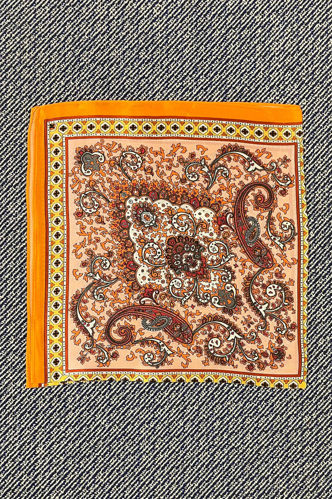 Silk scarf orange/yellow/nude paisley