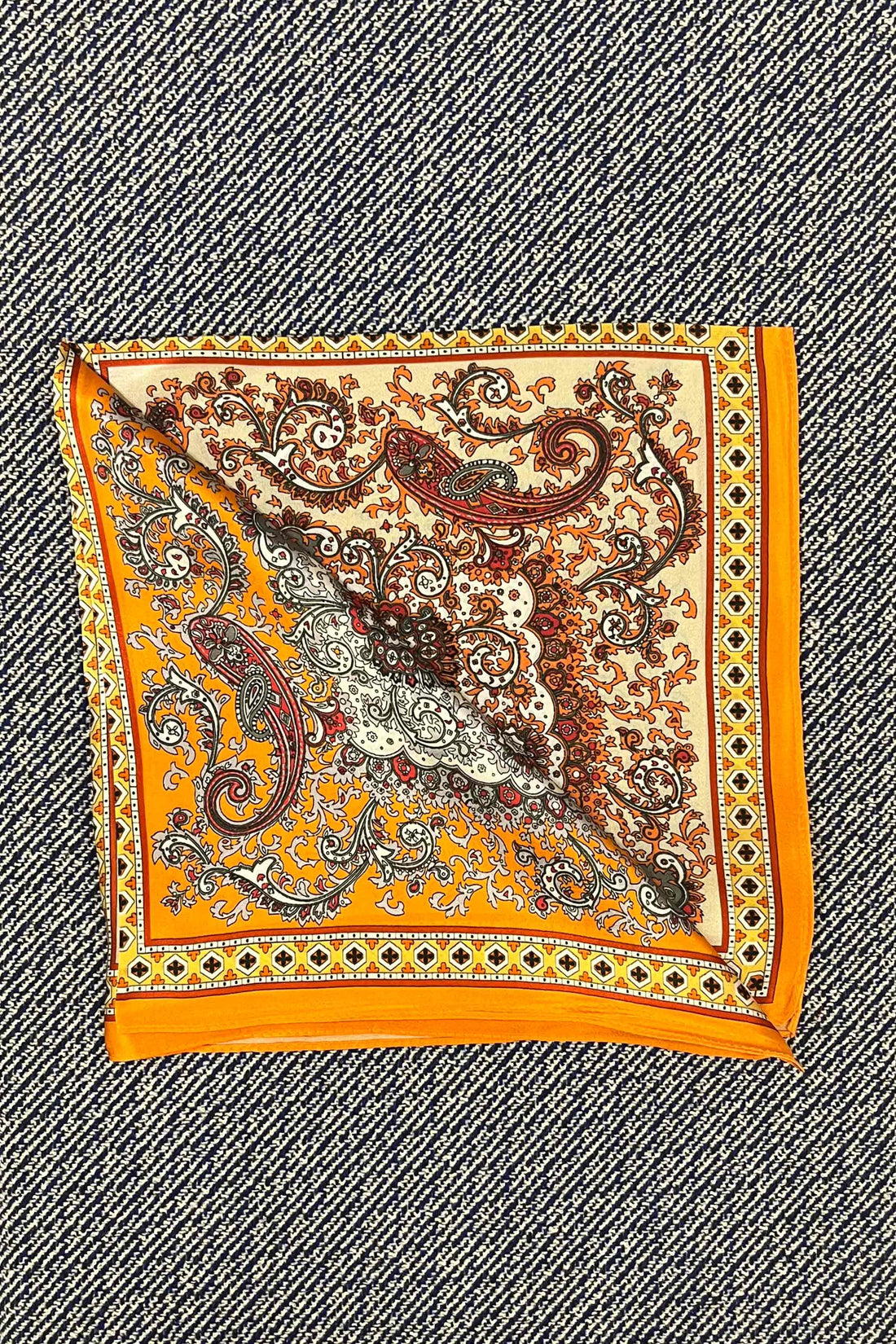 Silk scarf orange/yellow/nude paisley