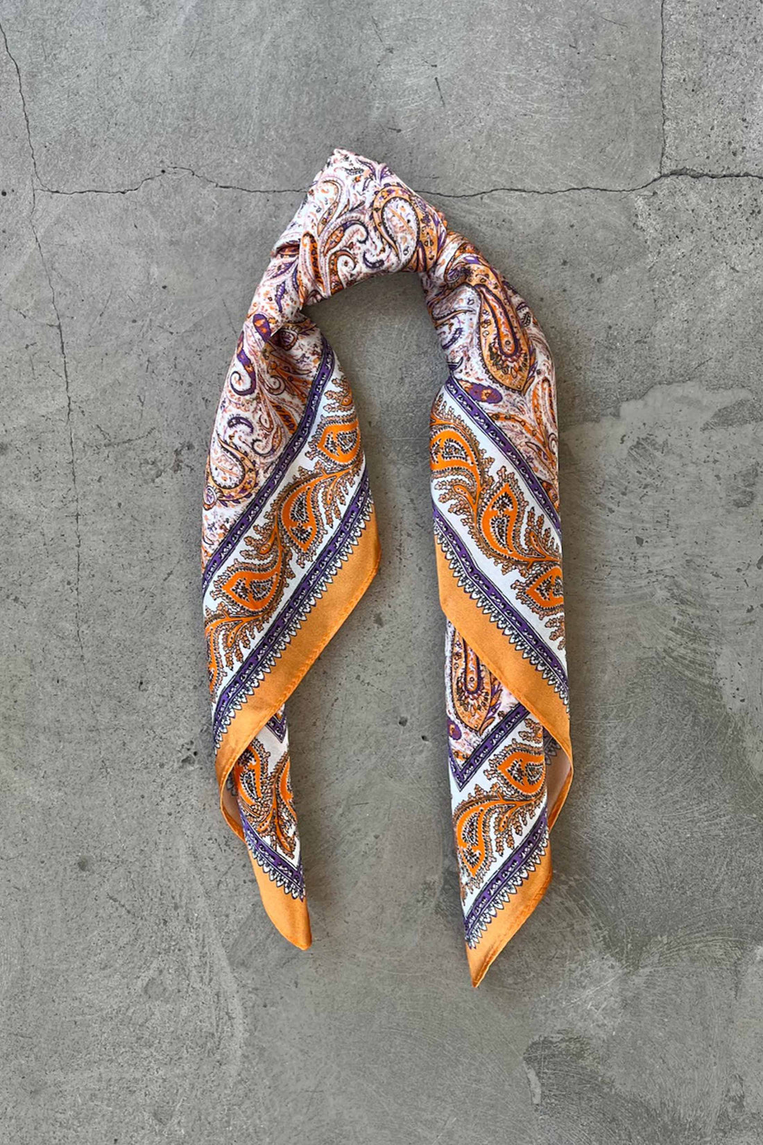 Silk scarf light orange/purple paisley