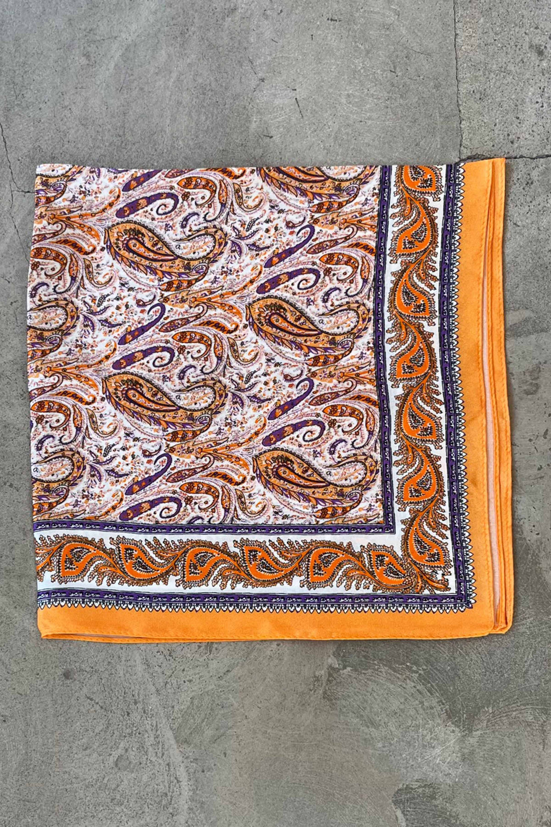 Silk scarf light orange/purple paisley