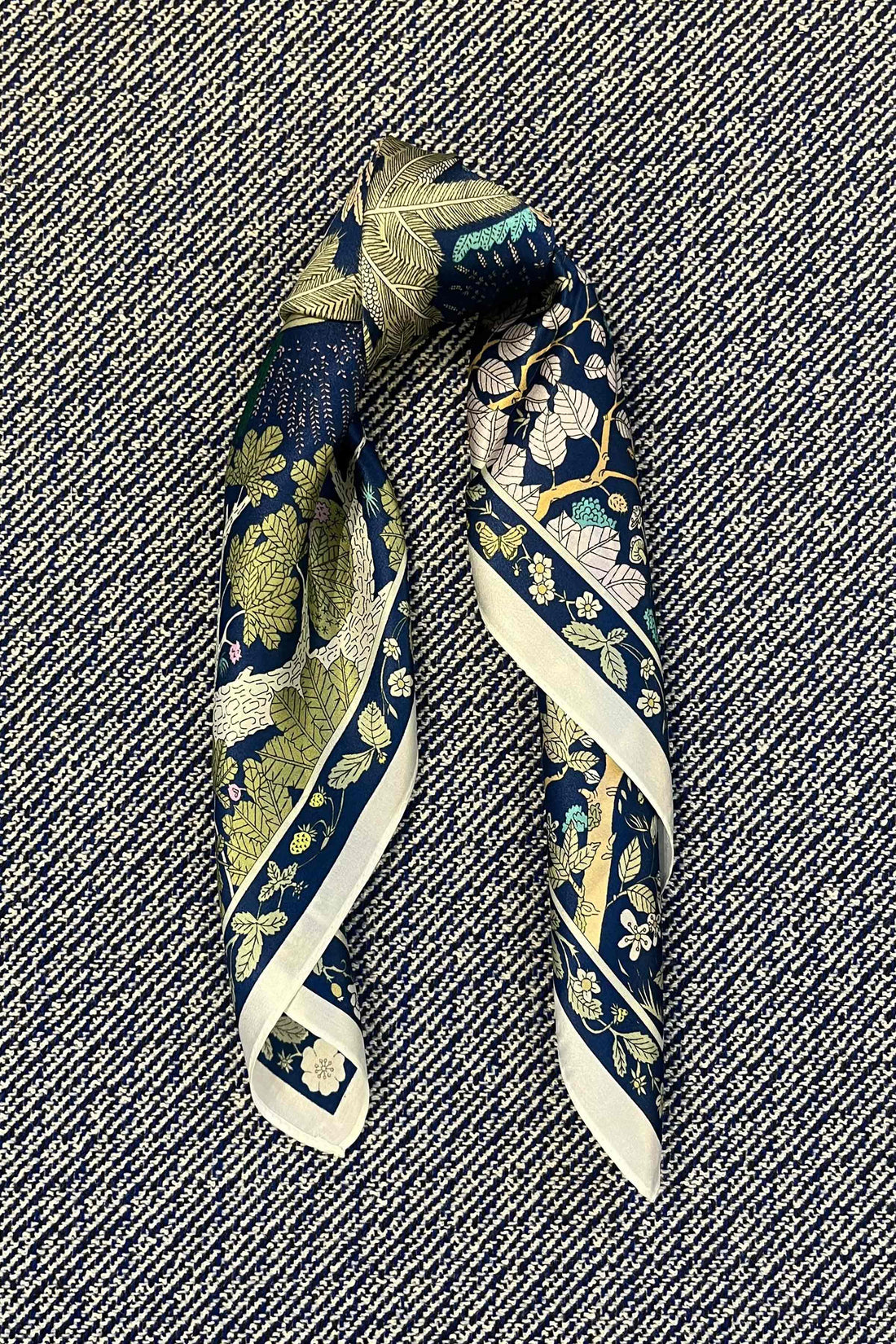 Silk scarf navy/green/rose/garden