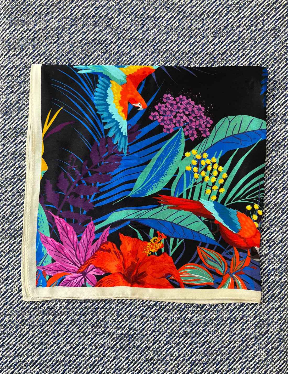 Silk scarf multi color parrot/flower