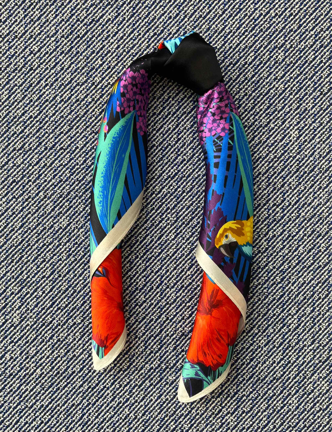 Silk scarf multi color parrot/flower