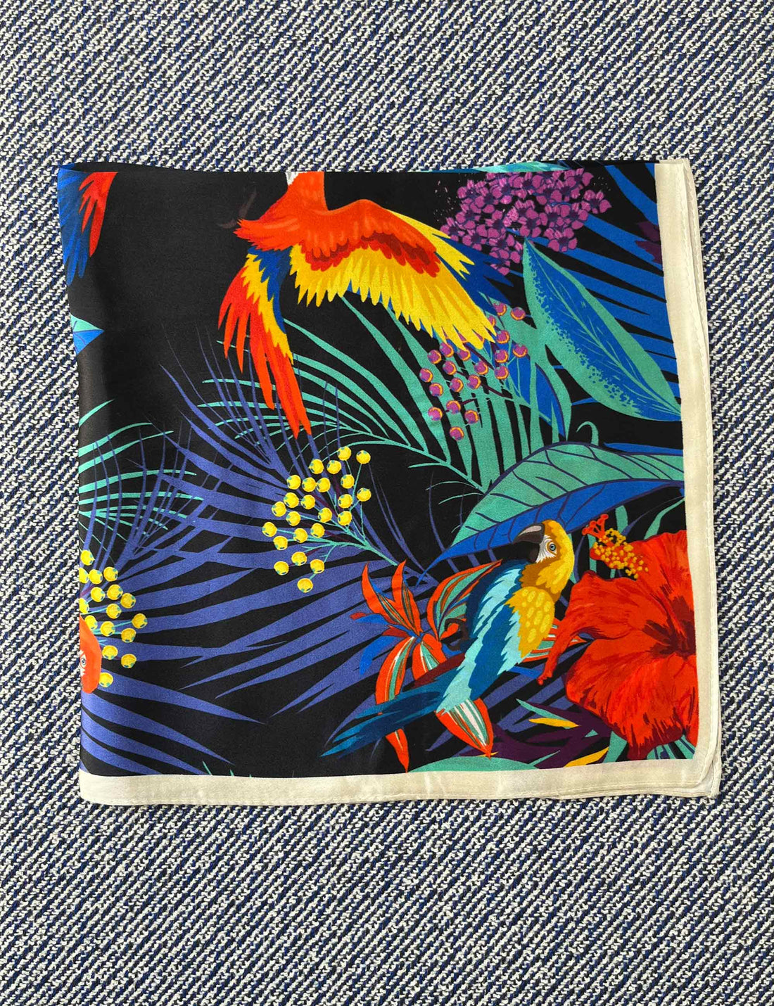 Silk scarf multi color parrot/flower