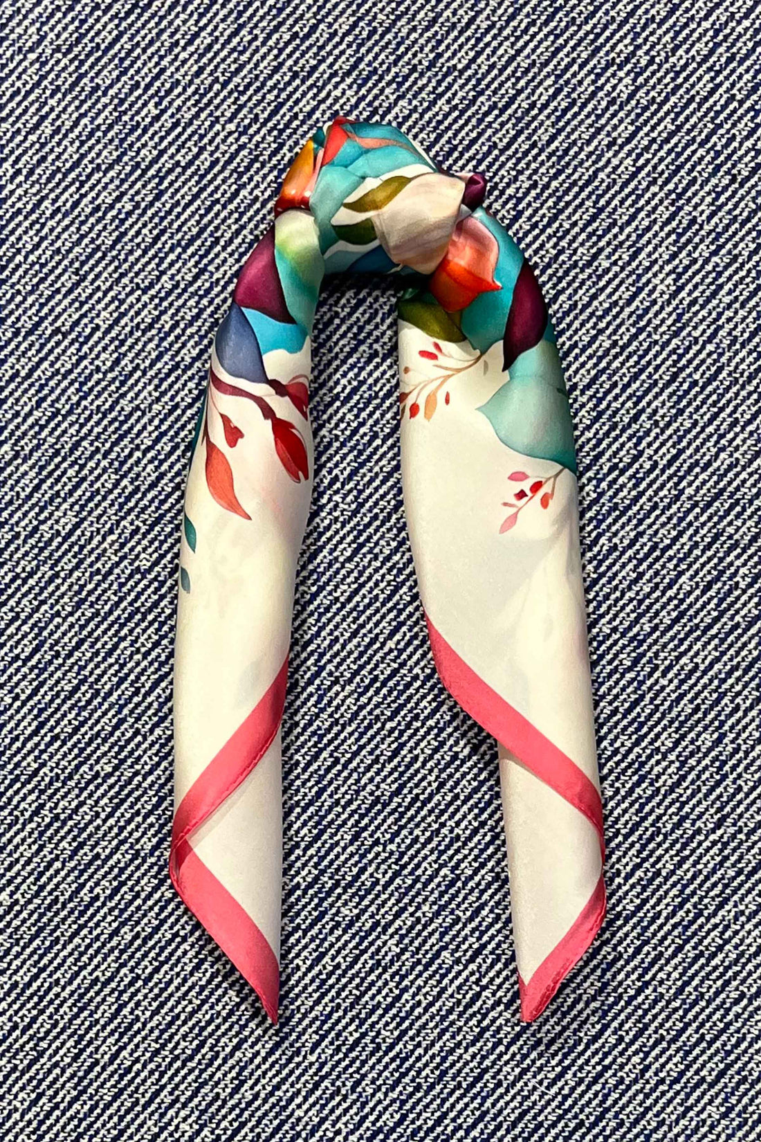 Silk scarf pink/cream multi flower