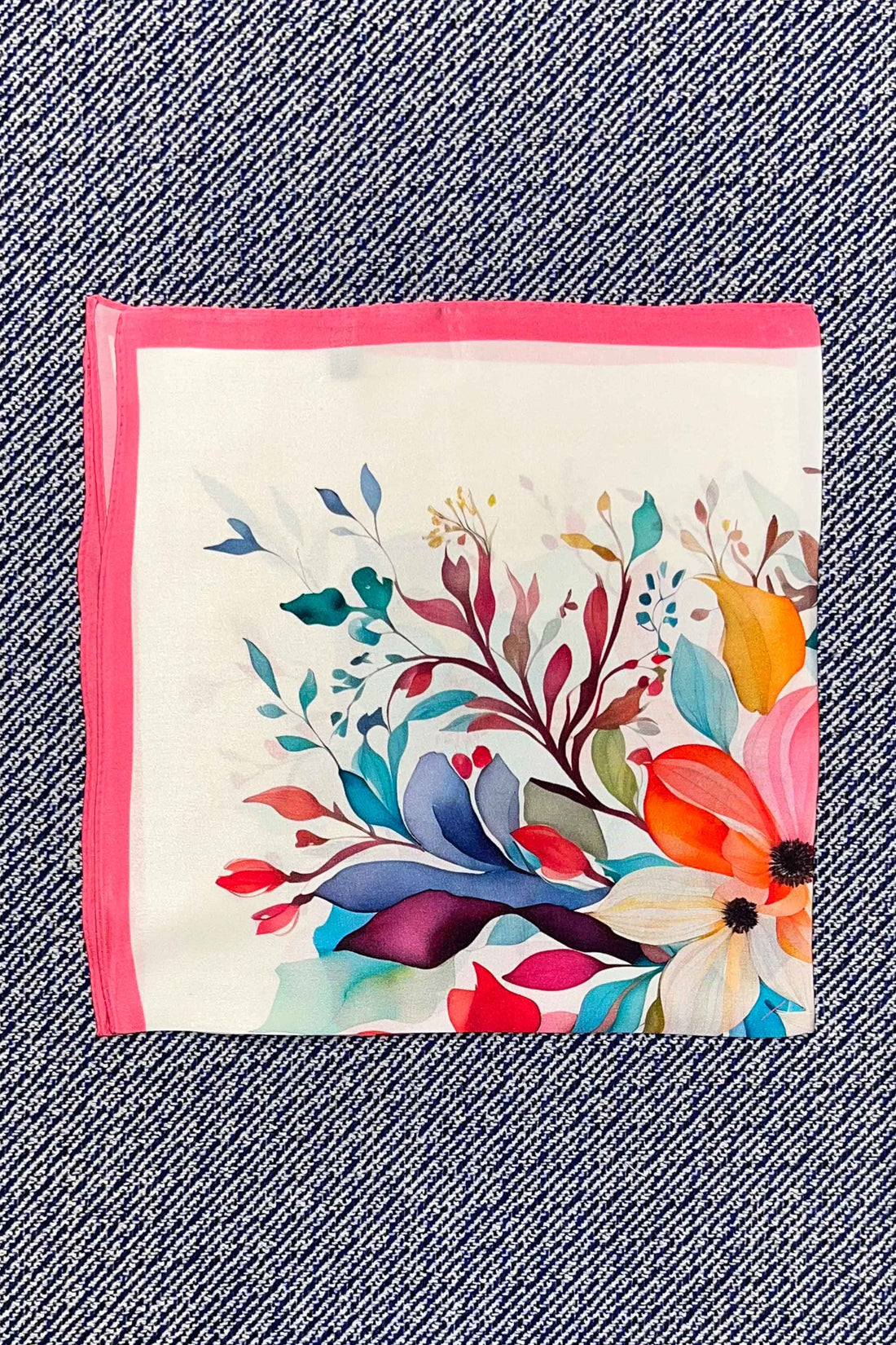 Silk scarf pink/cream multi flower