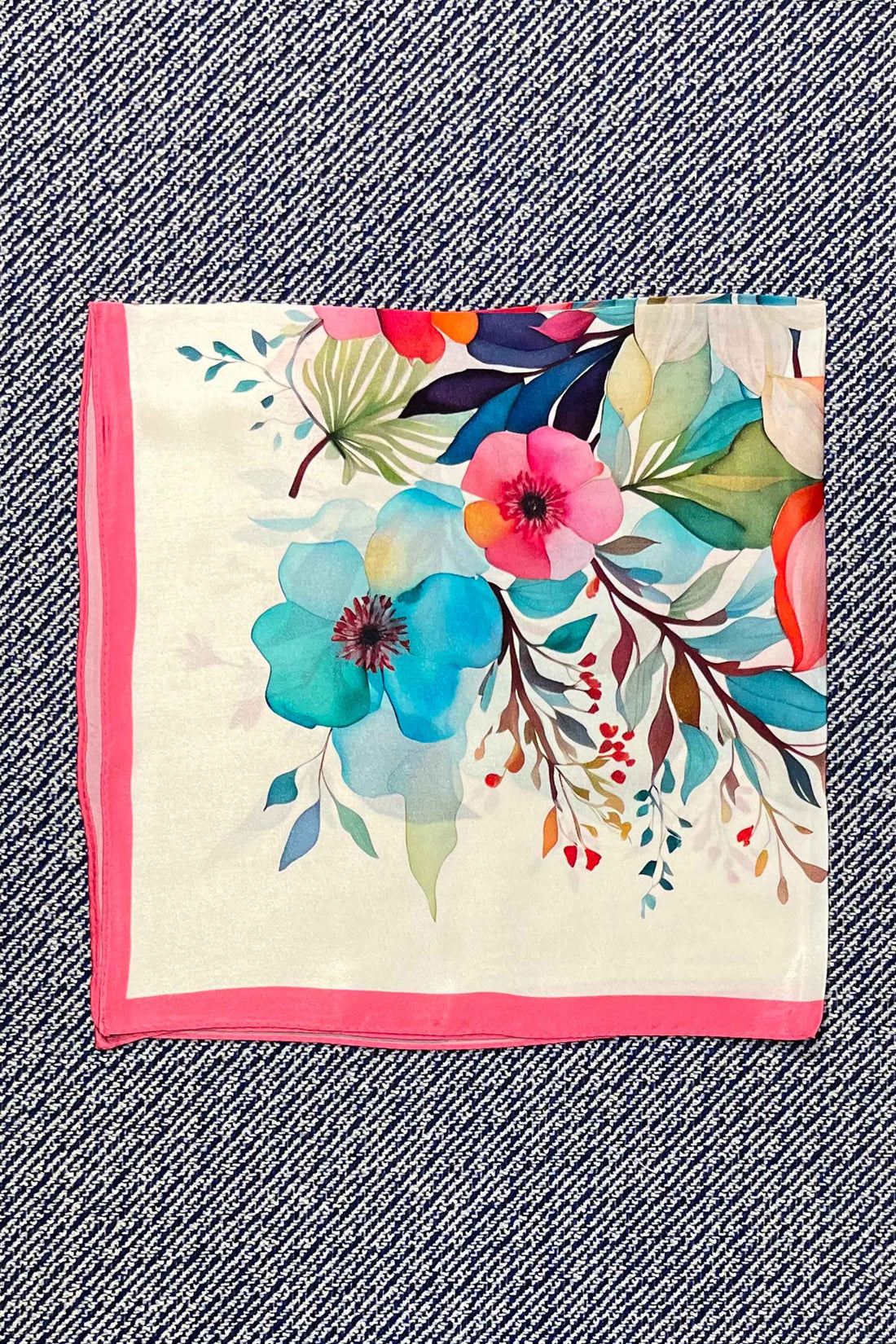 Silk scarf pink/cream multi flower