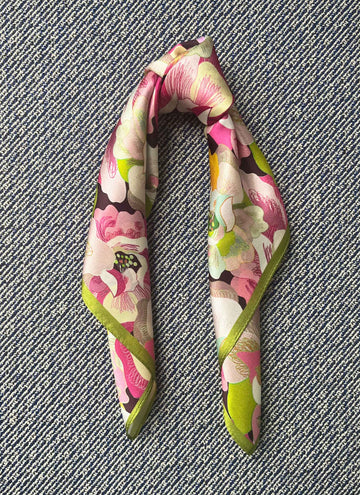 Silk scarf pink/lime multi flower