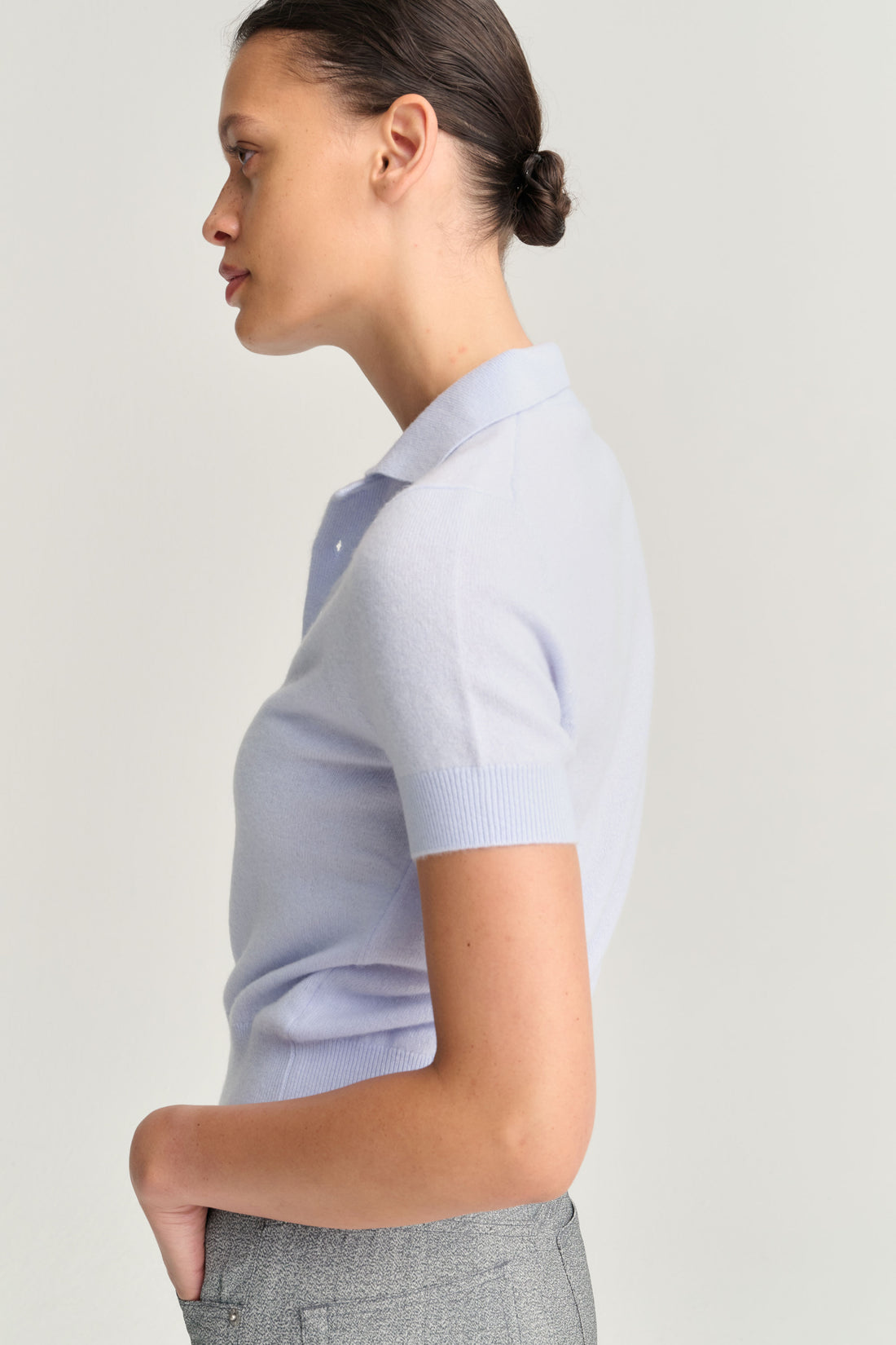 Rhea merino/cashmere polo shirt light blue