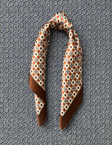 Silk scarf brown/nude/rust graphic