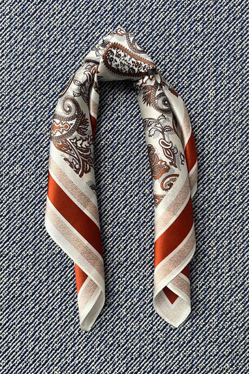 Silk scarf cream/rust paisley