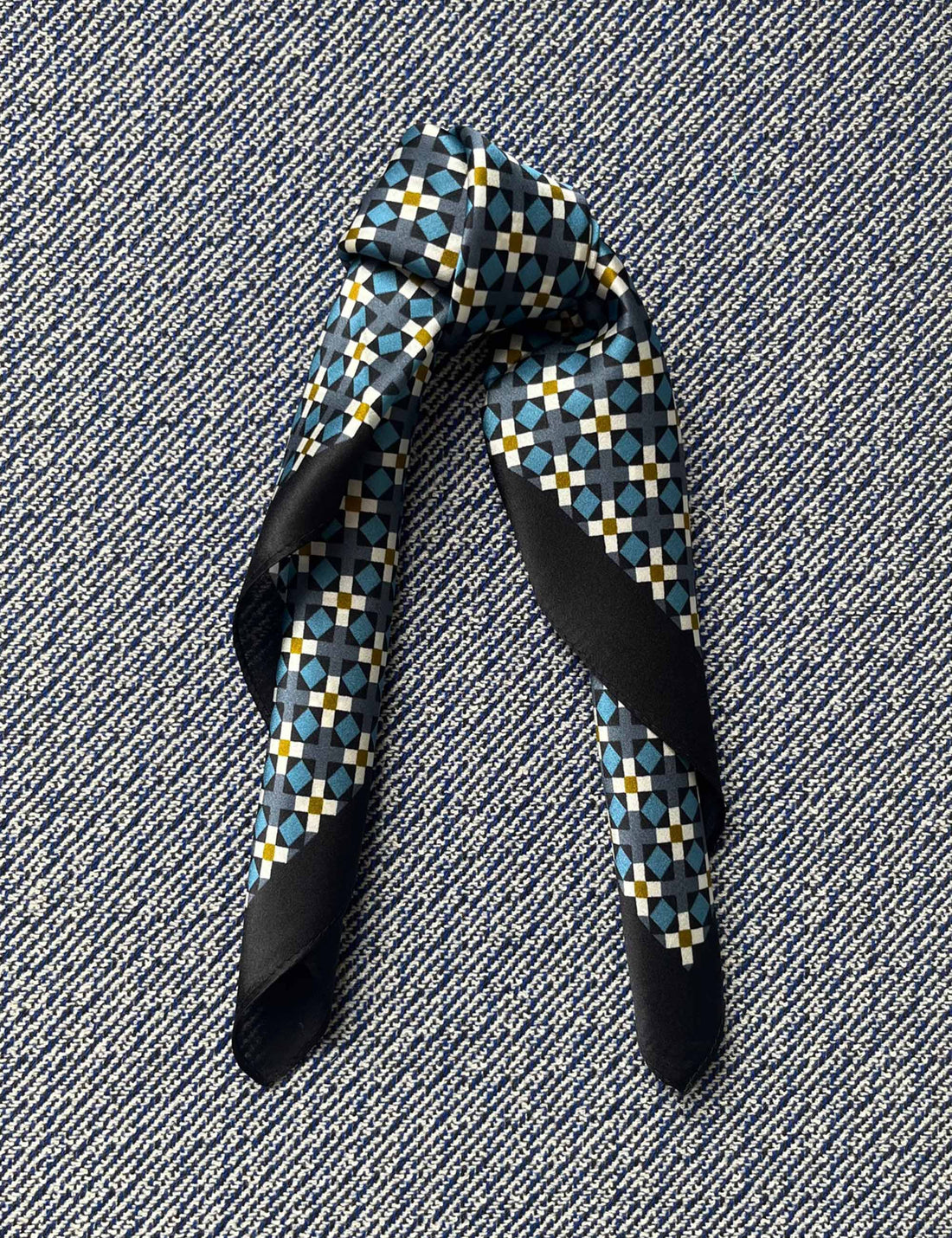 Silk scarf black/blue/lime graphic