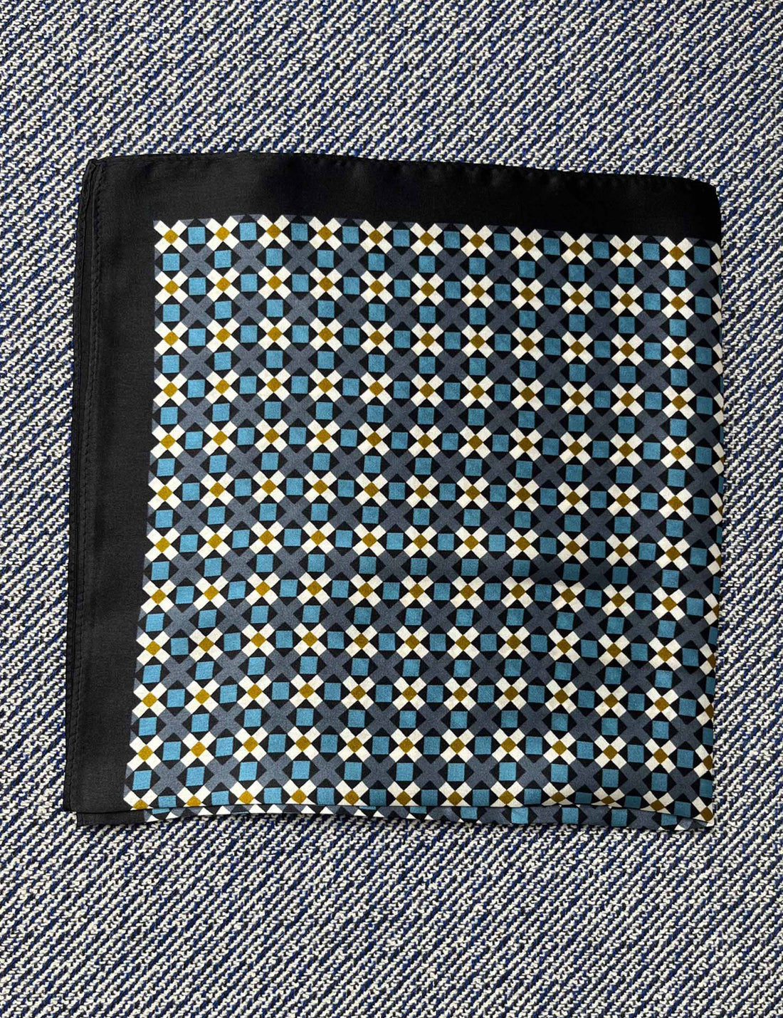 Silk scarf black/blue/lime graphic