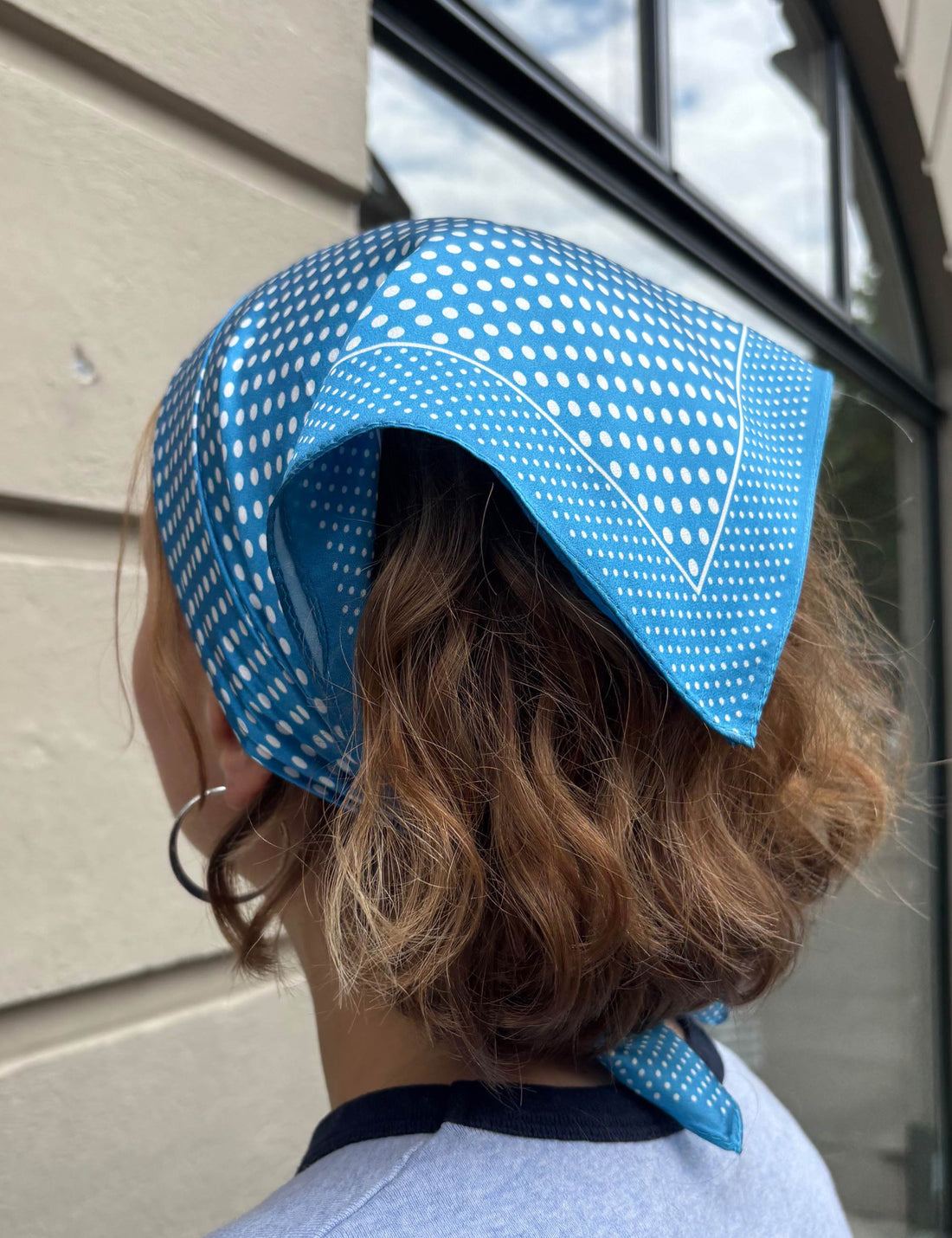 Silk scarf cyan blue/white dots