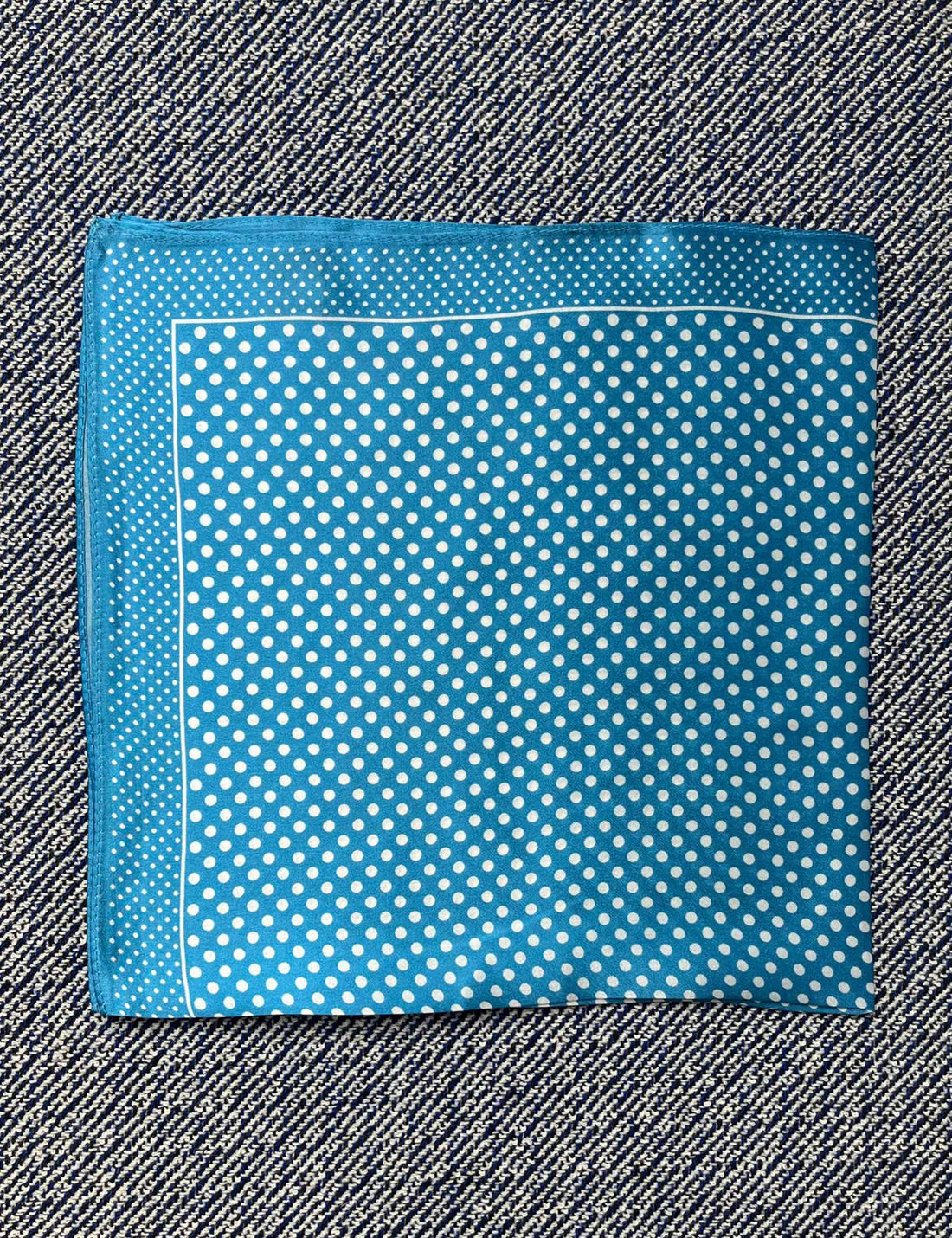 Silk scarf cyan blue/white dots