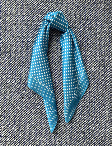 Silk scarf cyan blue/white dots