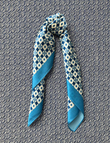 Silk scarf cyan blue/white graphic