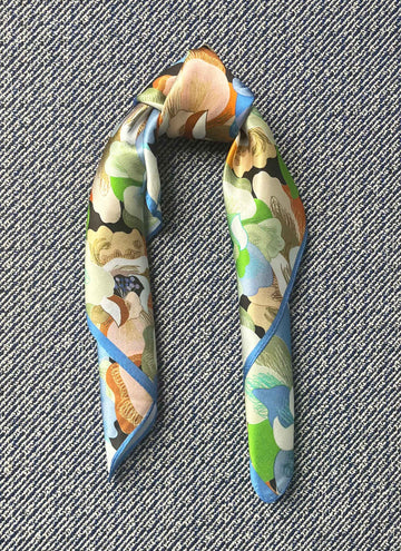 Silk scarf blue/green multi flower