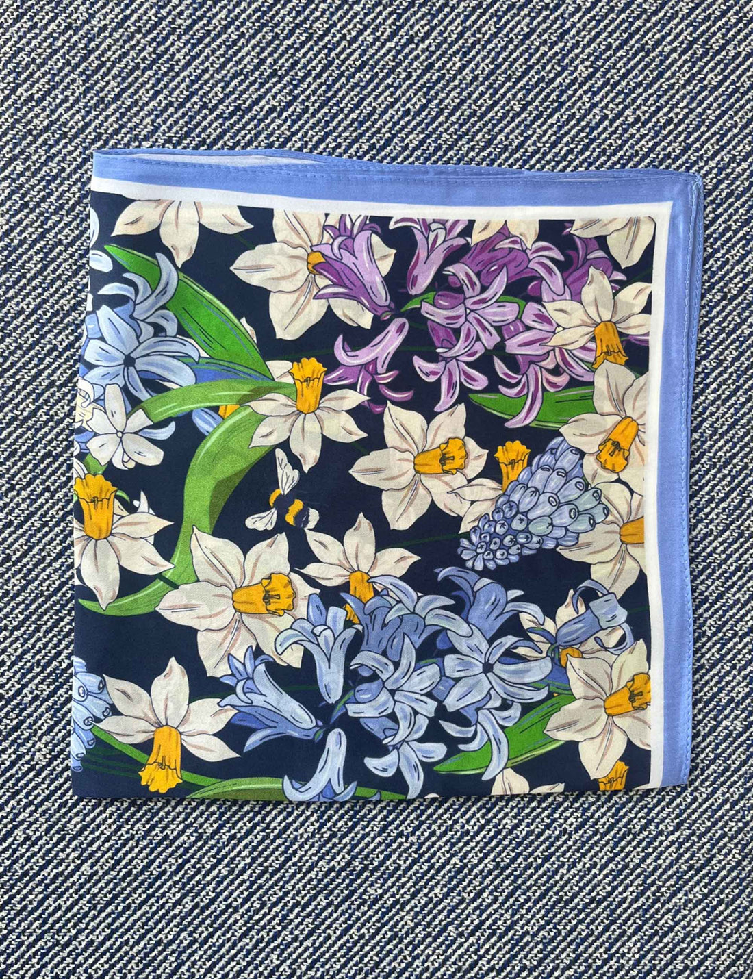 Silk scarf navy/purple/yellow flower
