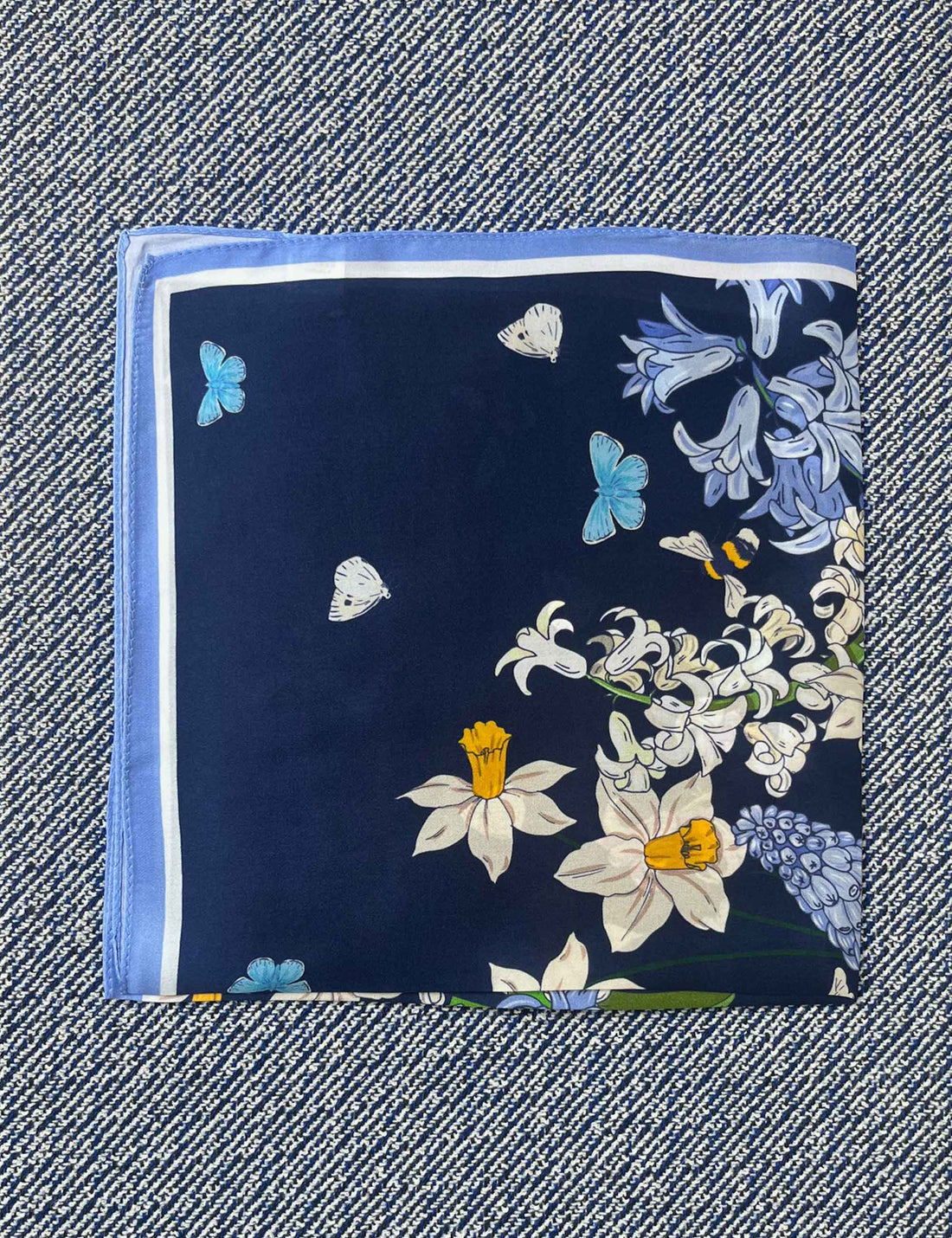 Silk scarf navy/purple/yellow flower
