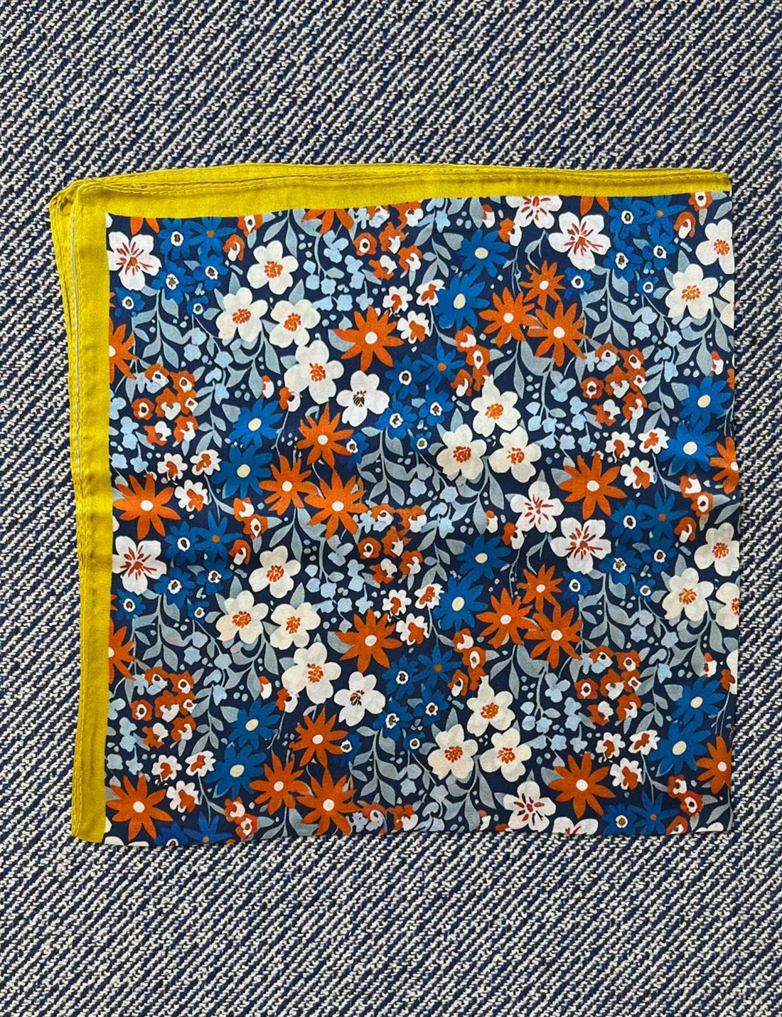 Silk scarf blue/rust/light blue flower