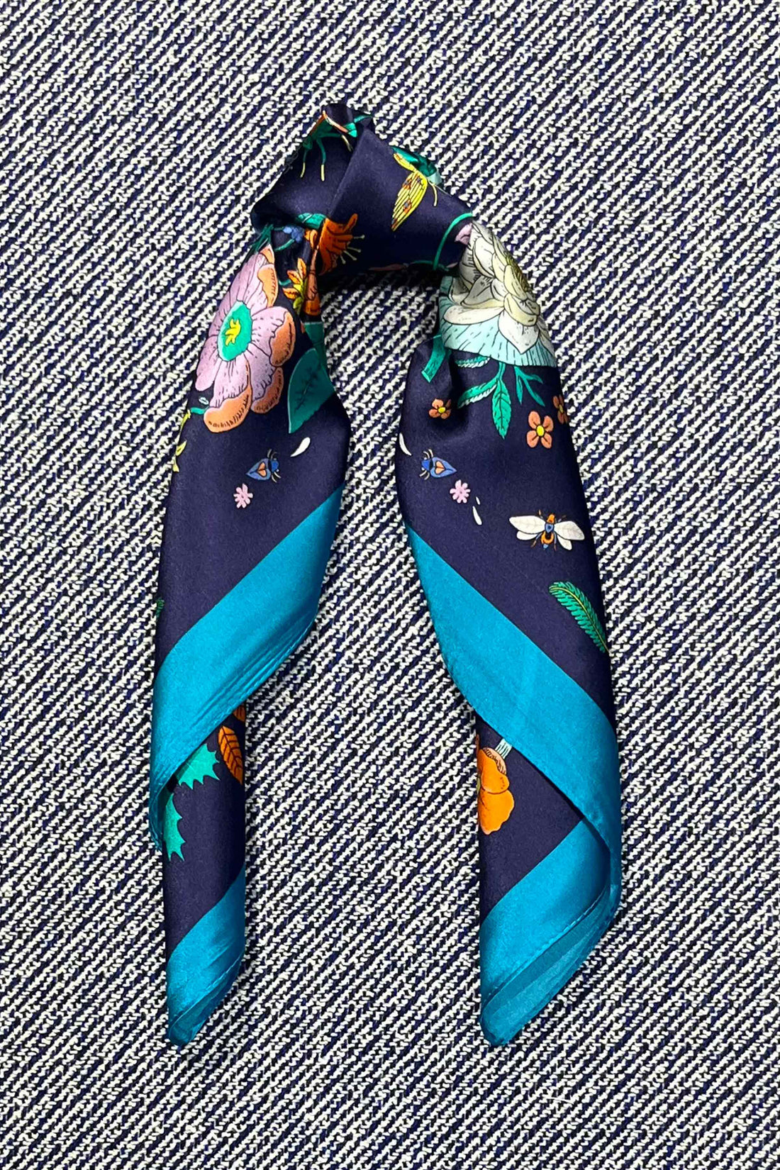 Silk scarf blue/turquoise multi flower