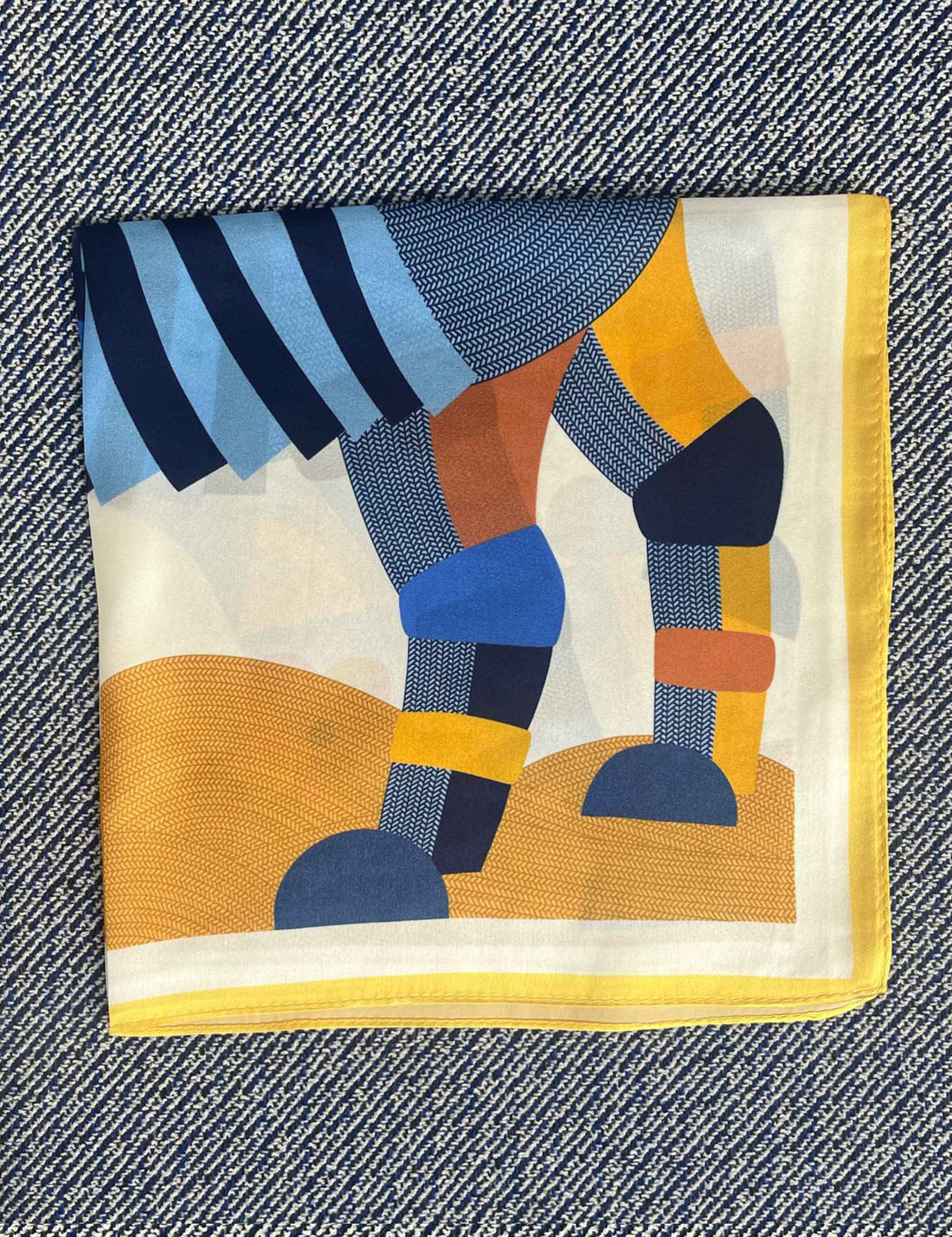 Silk scarf cream/yellow/red/blue graphic