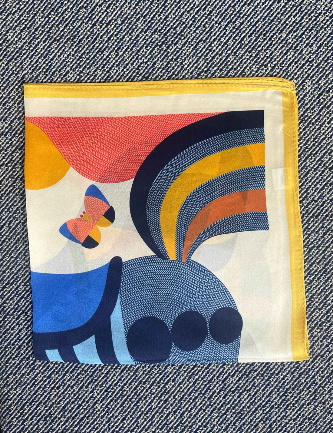 Silk scarf cream/yellow/red/blue graphic