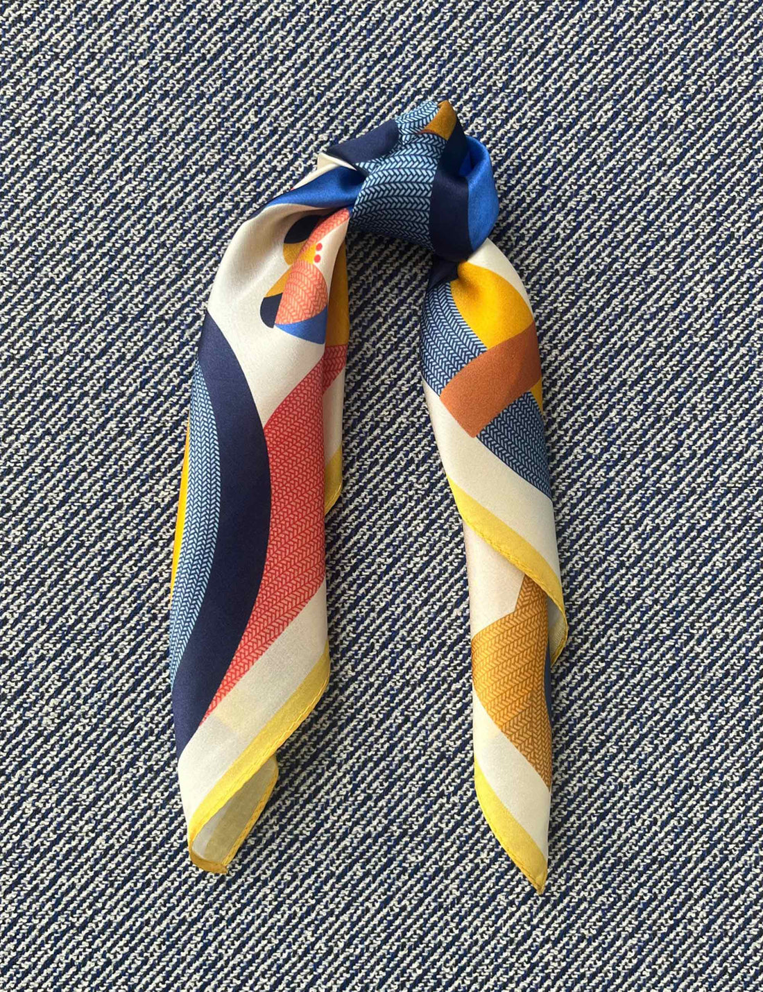 Silk scarf cream/yellow/red/blue graphic