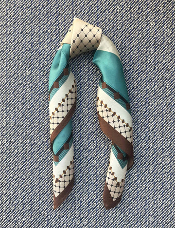 Silk scarf brown/turquoise/nude/off white graphic print