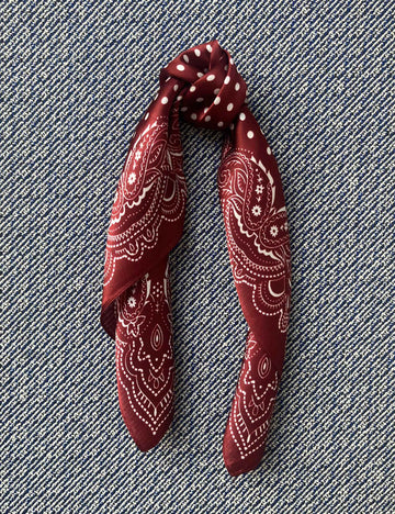 Silk scarf burgundy/off-white dots/paisley